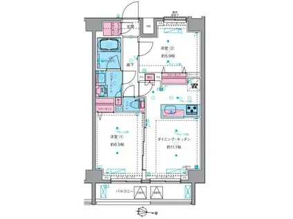 ジェノヴィア三ノ輪スカイガーデン(2LDK/9階)の間取り写真