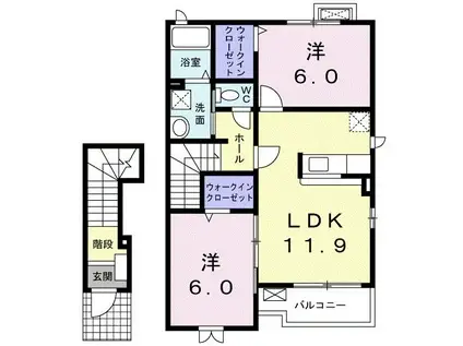 サニー・グレイス(2LDK/2階)の間取り写真