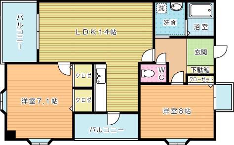 シャイニーヒルズ(2LDK/3階)の間取り写真