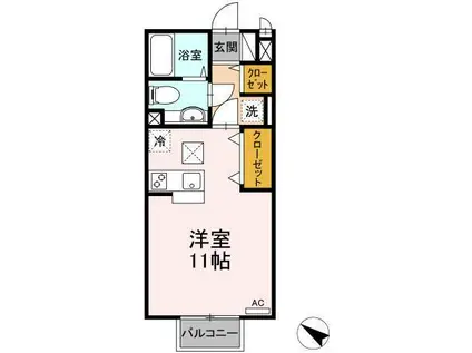 シンシアヒルズ(1K/1階)の間取り写真