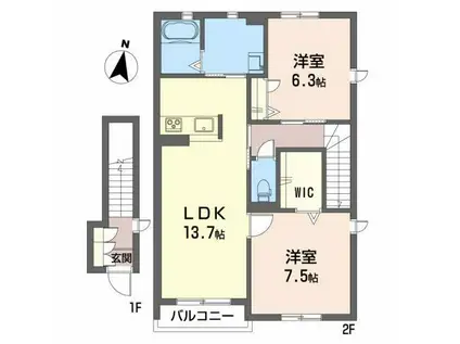 クオーレ(2LDK/2階)の間取り写真