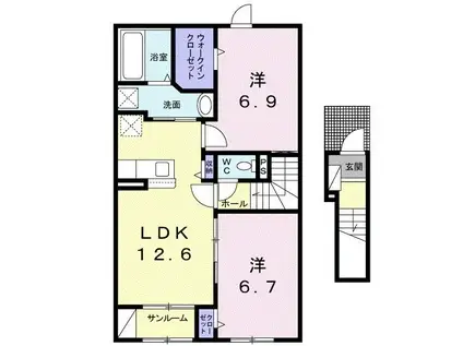 ザ グランデ 松ケ枝館A(2LDK/2階)の間取り写真