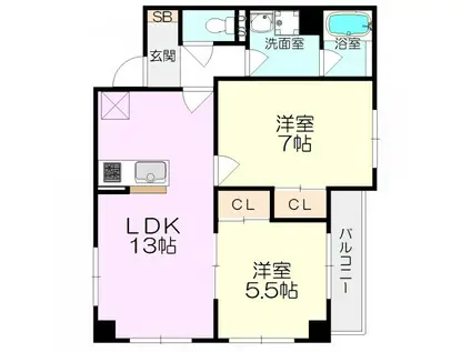 ソーテルヌ壱番館(2LDK/4階)の間取り写真