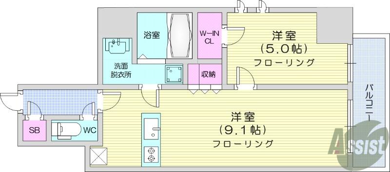 シーズンフラッツ青葉通一番町(1LDK/3階)の間取り写真