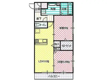 ロイヤルヒルズ武田(2LDK/1階)の間取り写真