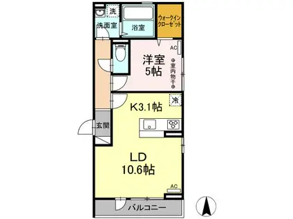 クレールエイワVII(1LDK/3階)の間取り写真