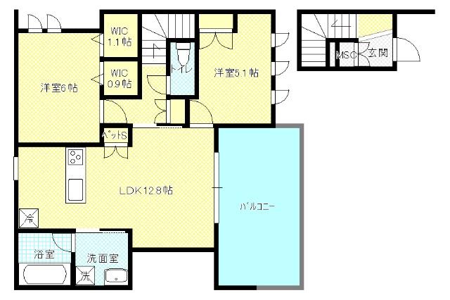 CASA CLAIR(2LDK/2階)の間取り写真