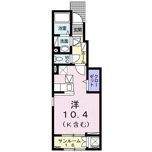 サンヒルズ A(ワンルーム/1階)の間取り写真