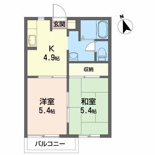 グリーンヒルズA(2K/2階)の間取り写真