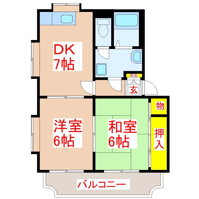 ソレイユ伊敷(2DK/2階)の間取り写真