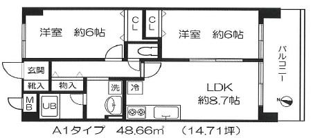 パティオYN(2LDK/4階)の間取り写真