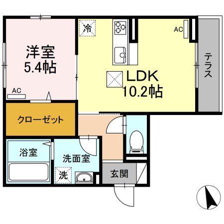 D-ROOM白萩町(1LDK/1階)の間取り写真