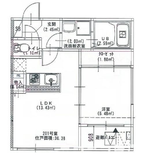 ALCASA竹ノ塚(1LDK/2階)の間取り写真