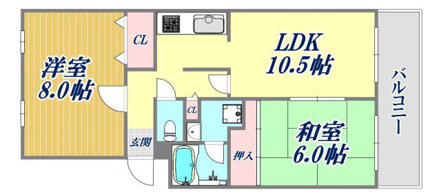 エバーグレイス西宮1(2LDK/1階)の間取り写真