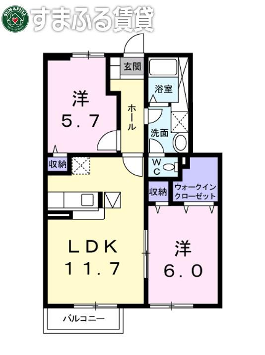 シャン・ド・フルールII(2LDK/1階)の間取り写真