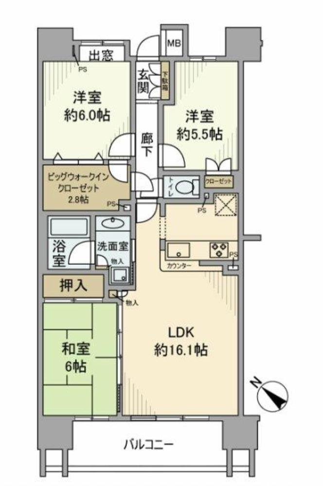 クレストシティレジデンス(3LDK/14階)の間取り写真