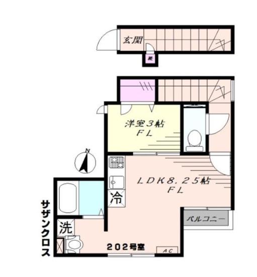 サザンクロスー(1LDK/2階)の間取り写真