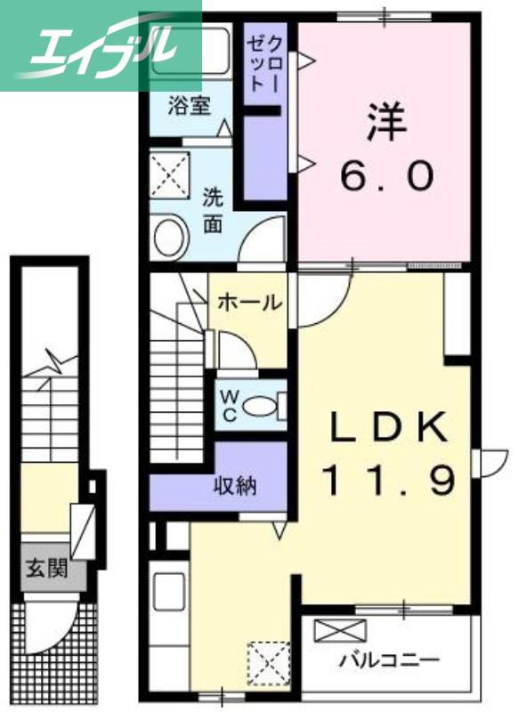 アムール E棟(1LDK/2階)の間取り写真
