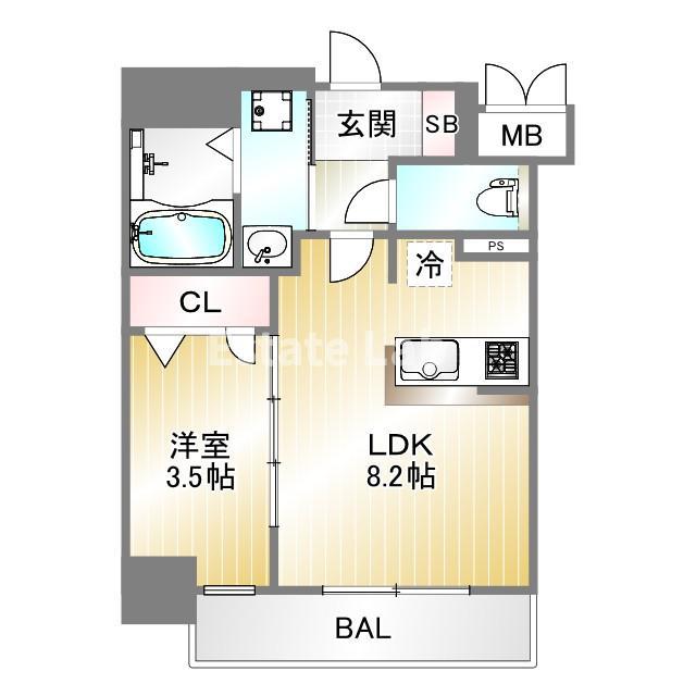 ディアレイシャス湊川公園(1LDK/4階)の間取り写真
