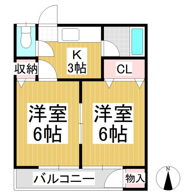 染谷サンルートマンション(2K/1階)の間取り写真