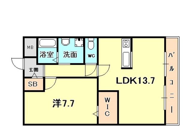 夙川ニューコーポ(1LDK/3階)の間取り写真
