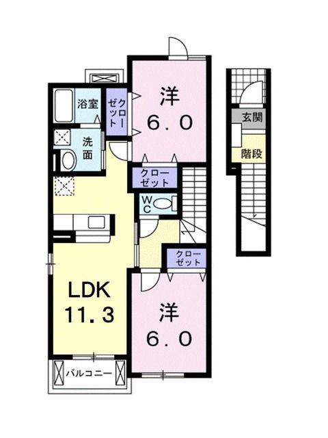 ピアチェーレIII(2LDK/2階)の間取り写真