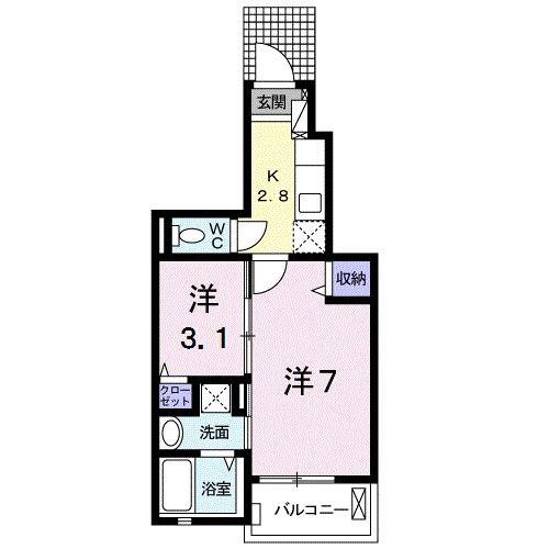 モダンKMII(1SK/1階)の間取り写真