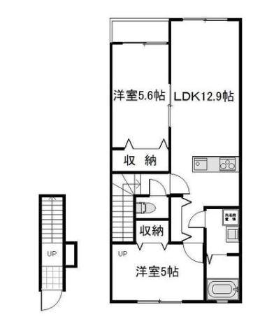 リバーサイド東畦B棟 202(2LDK/2階)の間取り写真