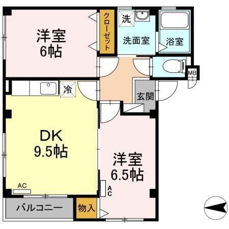 プリムヴェール(2DK/1階)の間取り写真