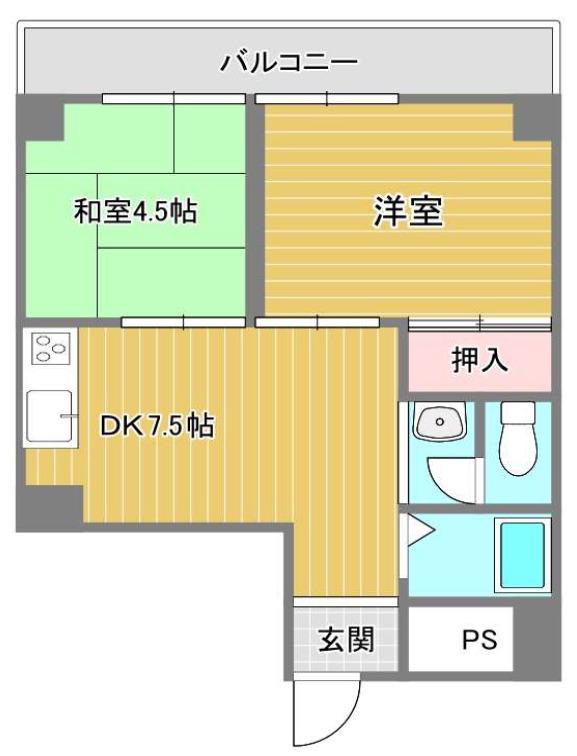プリンスヴィラ東住吉(2DK/2階)の間取り写真