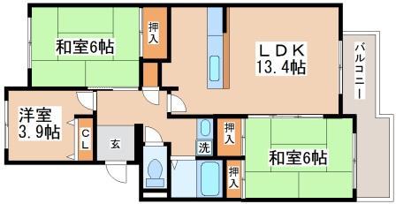 シティハイツ狩口(3LDK/1階)の間取り写真