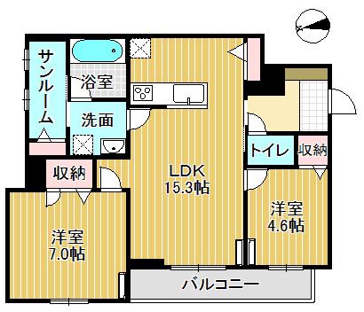 ミライエ・シリウス サウス(2LDK/2階)の間取り写真