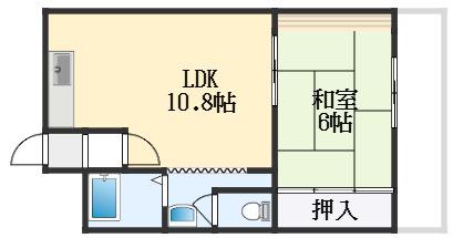 西ハイツ(1LDK/2階)の間取り写真