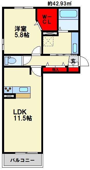 D-ROOM博多麦野 壱番館A棟(1LDK/1階)の間取り写真