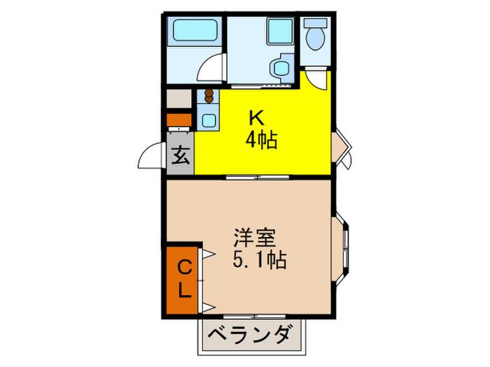 タウン千里中央(1K/2階)の間取り写真