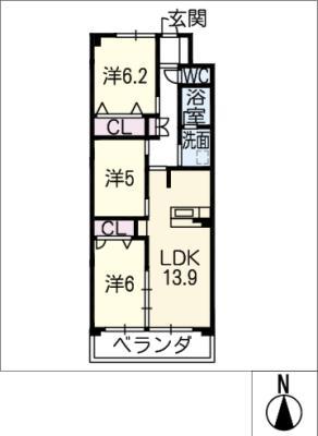 サンメゾン天王(3LDK/3階)の間取り写真
