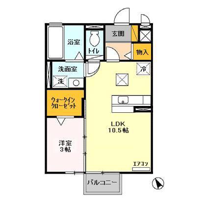 ＪＲ常磐線 勝田駅 徒歩21分 2階建 築22年(1LDK/1階)の間取り写真