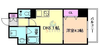 RIDGEガーデン江坂II(1DK/8階)の間取り写真