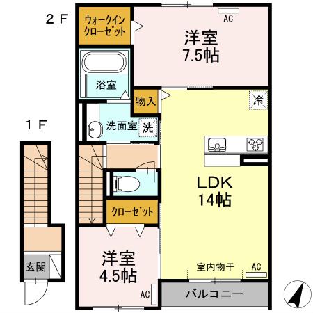 SUNNY VALE A(2LDK/2階)の間取り写真