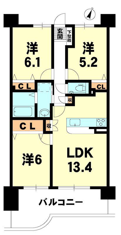 アメニティ南草津IV(3LDK/10階)の間取り写真