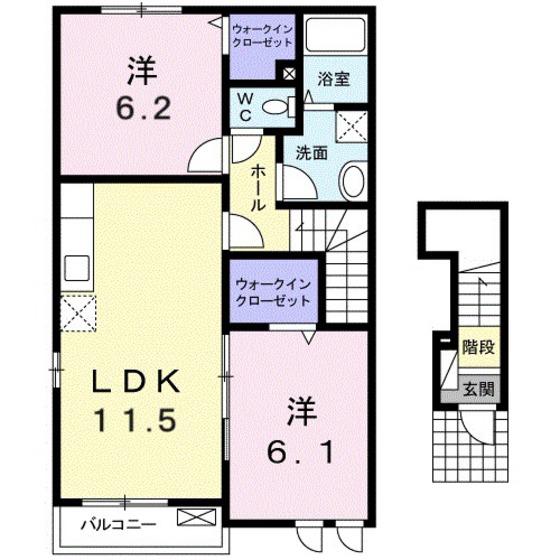 グリーンヒルB(2LDK/2階)の間取り写真