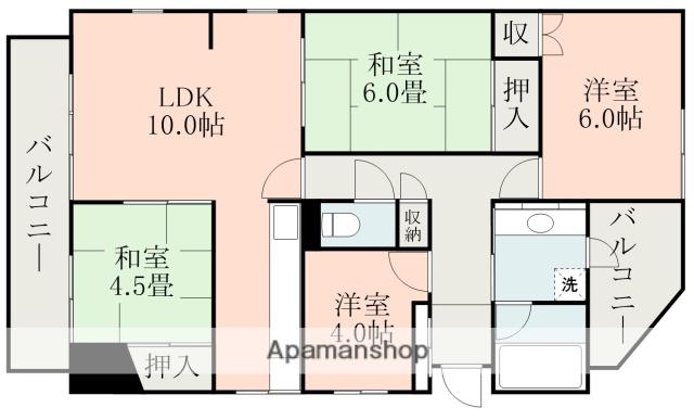 ユーロハイツ城西B棟(4LDK/2階)の間取り写真