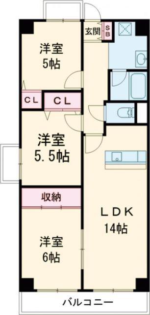 サワン東太田(3LDK/2階)の間取り写真