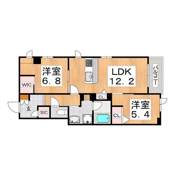 WITH PLUS 天王寺区舟橋町(2LDK/4階)の間取り写真
