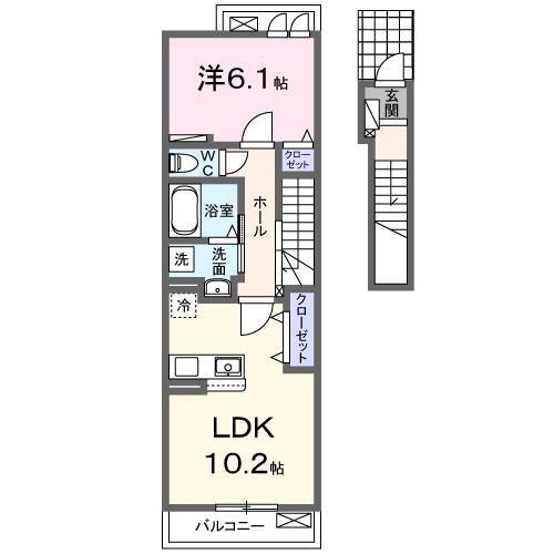 サブライム 尾張(1LDK/2階)の間取り写真