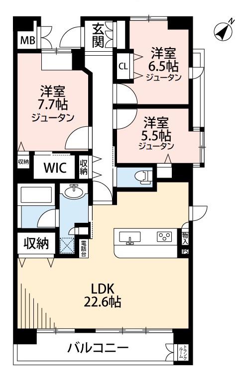キャッスルハイツ美合駅前(3LDK/11階)の間取り写真