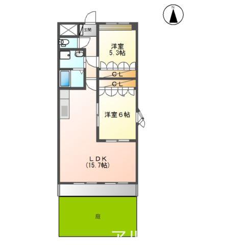 名鉄広見線 明智駅(名鉄) 徒歩3分 2階建 築22年(2LDK/1階)の間取り写真