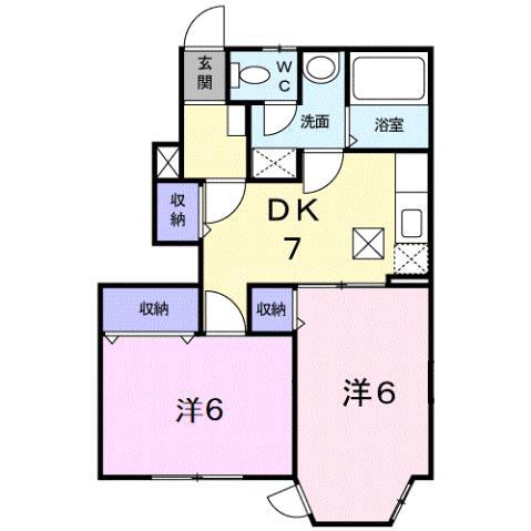ヒルズおんかく(2DK/1階)の間取り写真