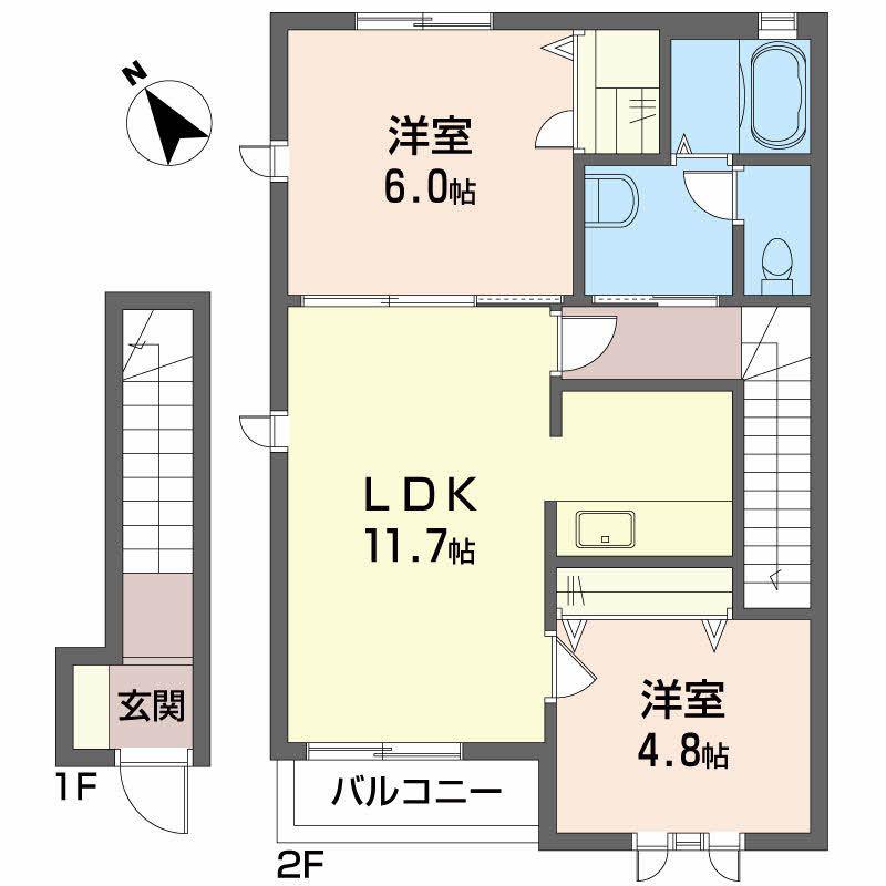 シャルマンファミーユI(2LDK/2階)の間取り写真
