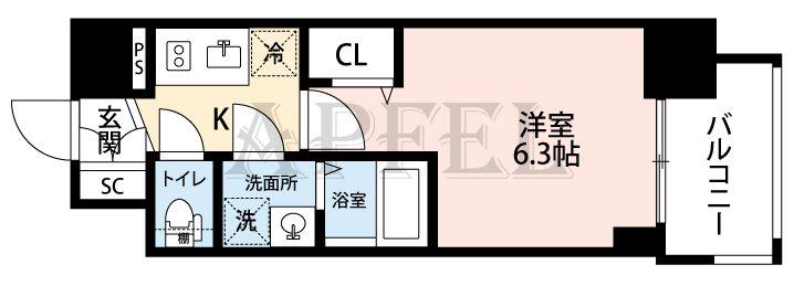 エスリード大阪CENTRAL AVENUE(1K/5階)の間取り写真